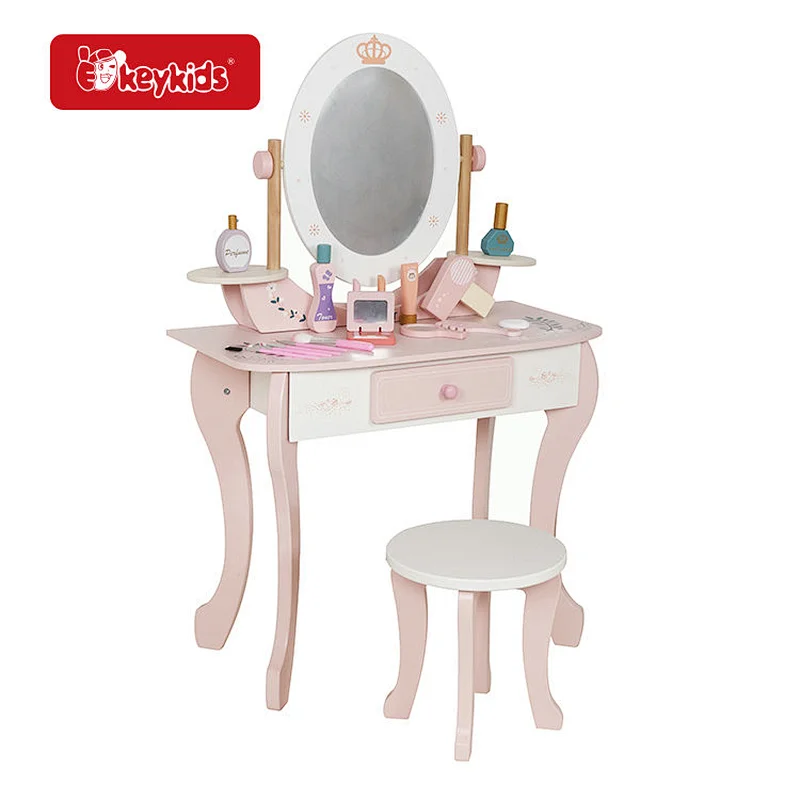 Wholesale Girls Pink Wooden Pretend Play Vanity Set with Mirror W08H188